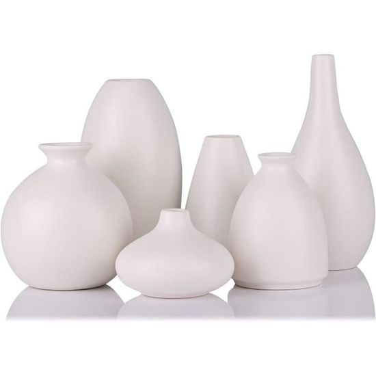 Lot De 6 Mini Vases En Céramique Blanche - Décoration Table Et Ikebana