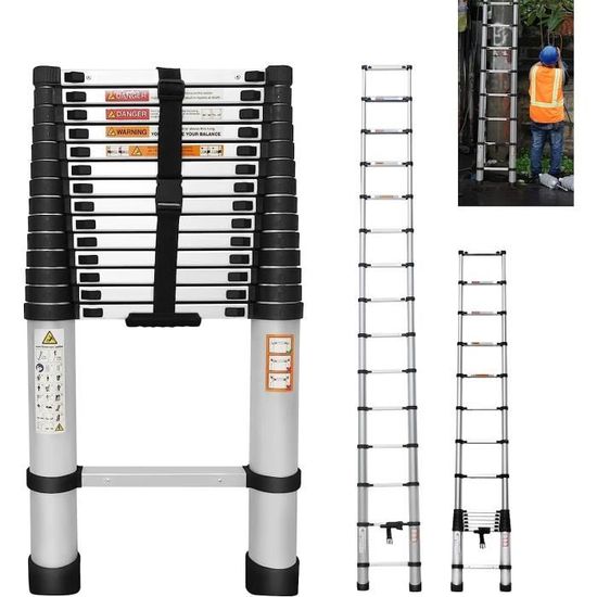 Échelle télescopique 4,4 m - 14,4 ft en aluminium avec rallonge ...