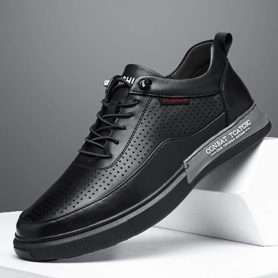 Baskets Homme en Cuir Respirant Chaussures Sneakers Plat Bicolore Doux Confortable INSFITY Noir Lacets Noir Cdiscount Chaussures
