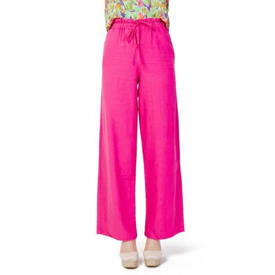 Pantalon Wide Leg Noir Bande Rose Taille Élastique | Yours Clothing