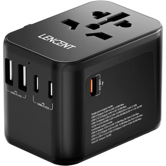 Convertisseur Voiture 12V Vers 220V 200W - 2 Prises, 2 USB, 2 USB-C - Pour Ordinateur, Téléphone, Voyages - Affichage LED