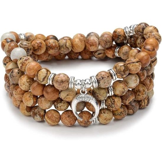 Bracelet Mala 108 Perles De 6 Mm En Jade Blanc - Avec Pendentifs Bouddha Et Lotus - Pour Méditation, Yoga, Prière - 3