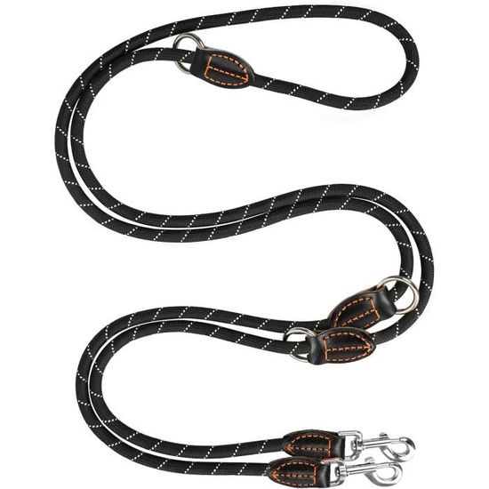 Laisse Double Pour 2 Chiens – Réglable, élastique, Boucle Rotative 360°, Nylon Résistant, Noir Et Bleu - 11