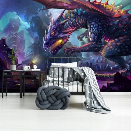 Papier peint panoramique enfant - Chevalier et ses dragons