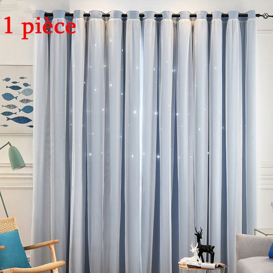 Lot De 2 Rideaux Étoiles Fluorescents HonunGron - Semi-Transparents à Oeillets, Rideau Tulle Chambre Enfant Bleu 160x132cm