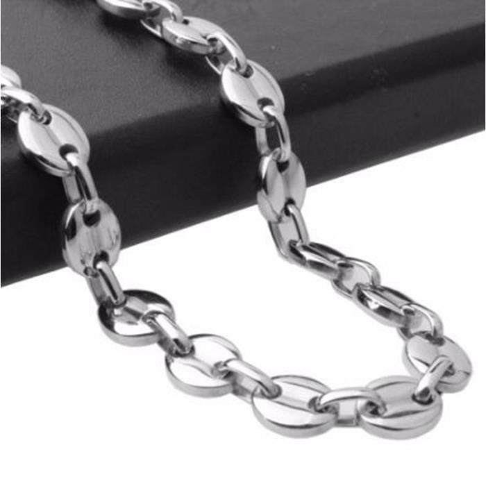 Collier En Acier Inoxydable Hommes Des Femmes De La Chaîne À Maillons De Grains De Café De_Argent