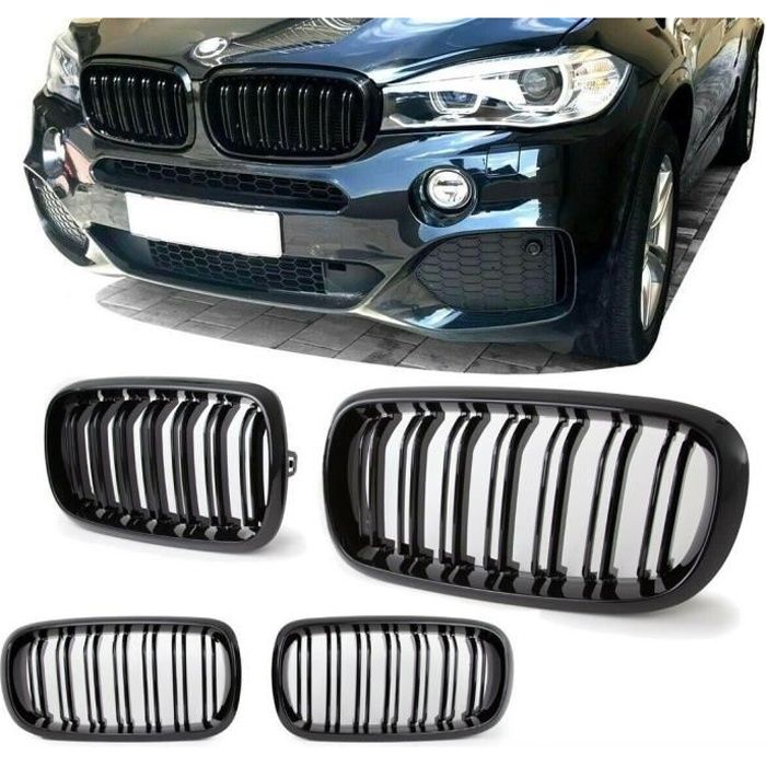 2 GRILLE DE CALANDRE BMW X5 F15 ET X6 F16 DOUBLE LAME NOIR BRILLANT M STYLE