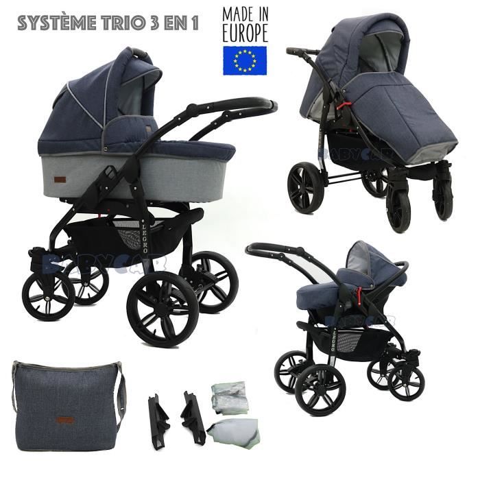 Gris-Bleu-marine LEGRO Trio Poussette - Landau 3en1 Combinée avec siège auto, ROUES PIVOTANTES - B
