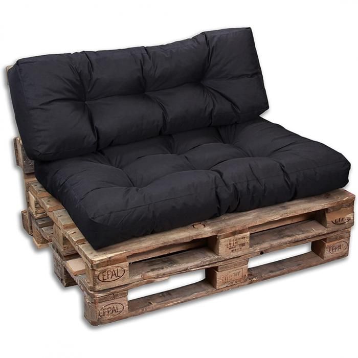 Coussins/Matelas de Palette, Siège pour Palette Euro - Assise et Dossier (Noir, Lot 1 Dossier 120X40 cm + 1 Assise 120X80 cm)