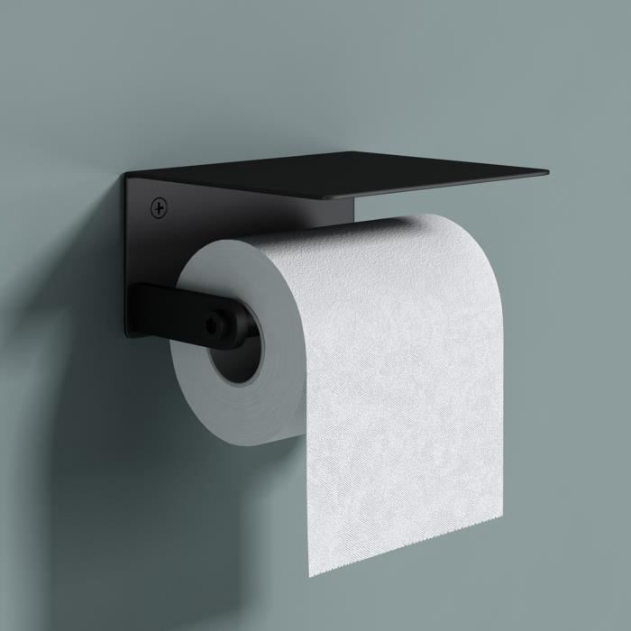 Dérouleur à papier WC mural noir mat avec tablette Sogood distributeur de papier toilette porte papier en acier inoxydable MMF089
