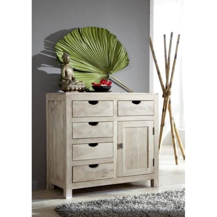 Buffet en bois massif d'Acacia, Couleur Bois Blanc, NATURE WHITE #88