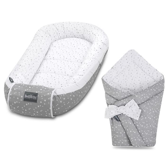 Bellochi Set 2 in 1 Reducteur de Lit Bebe et Universelle Nid d'Ange Bebe - 100% Coton - Certifié OEKO-TEX - Polaris