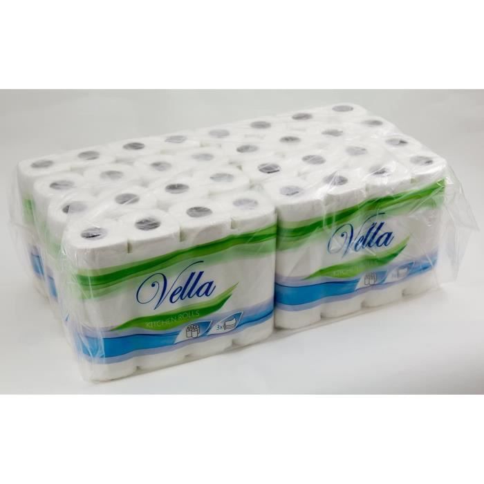 Vella 32 Rouleaux de Papier Toilette - Double Couche - Cellulose. 250 Feuilles par Rouleau. Pack Économique de 8 x 4 Rouleaux