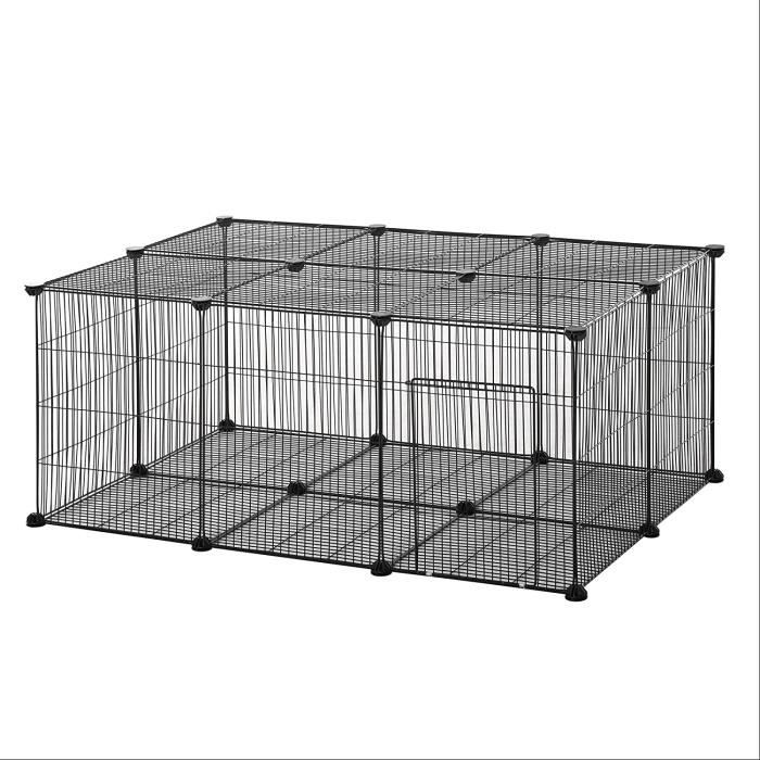 Cage pour petits animaux Pawhut Cage Parc enclos rongeurs modulable dim L 105 x l 70 x H 45 cm 1 Porte Fil meacutetallique Noir20