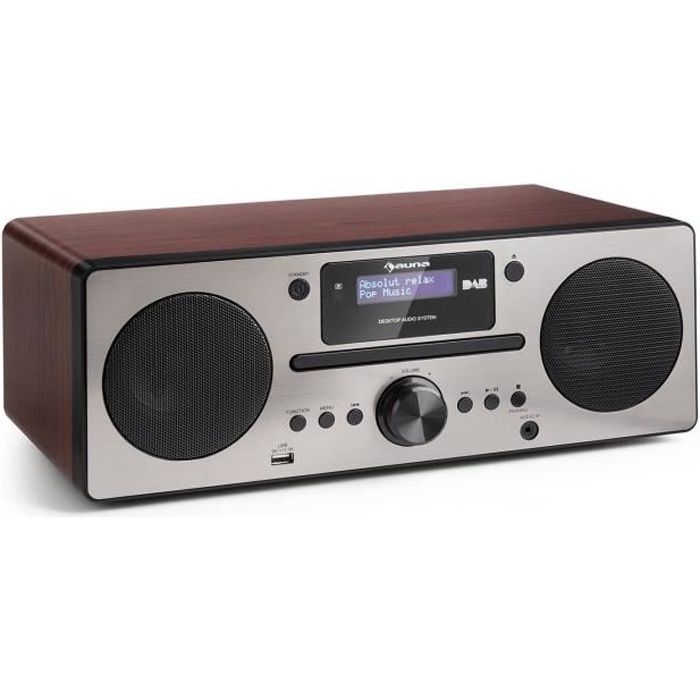 auna Harvard Micro chaîne DAB+ tuner radio FM lecteur CD Bluetooth USB -marron