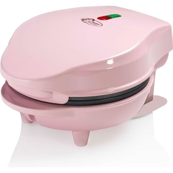 Bestron Mini gaufrier pour gaufres classiques, Petit gaufrier avec revêtement anti-adhésif, Design rétro, 550 Watts, Couleur: rose