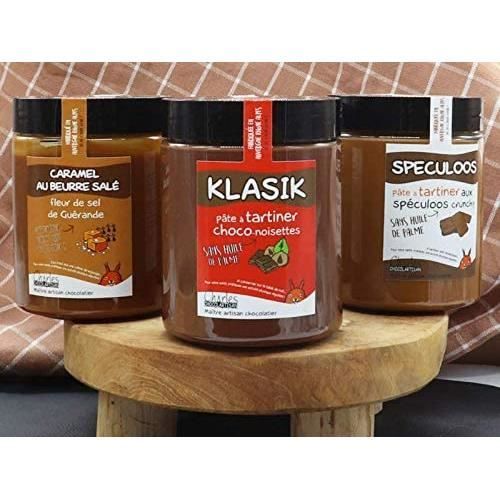 Lot de 3 pâtes à tartiner artisanales et sans huile de palme - Klasik, Spéculoos Crunchy et Caramel au beurre salé et fleur de sel