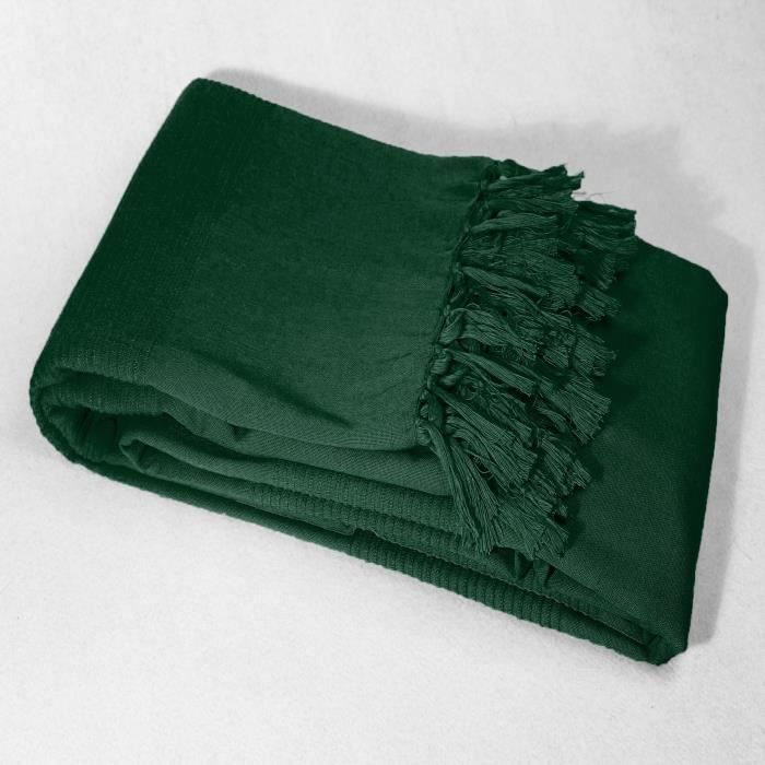 CDaffaires Jete de fauteuil a franges 150 x 150 cm coton tisse lana Vert
