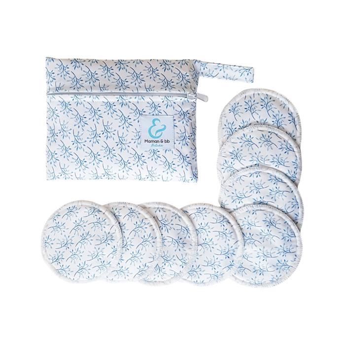 Lot de 8 Coussinets d'allaitement lavables en bambou + pochette de rangement - 10 cm - Santorini