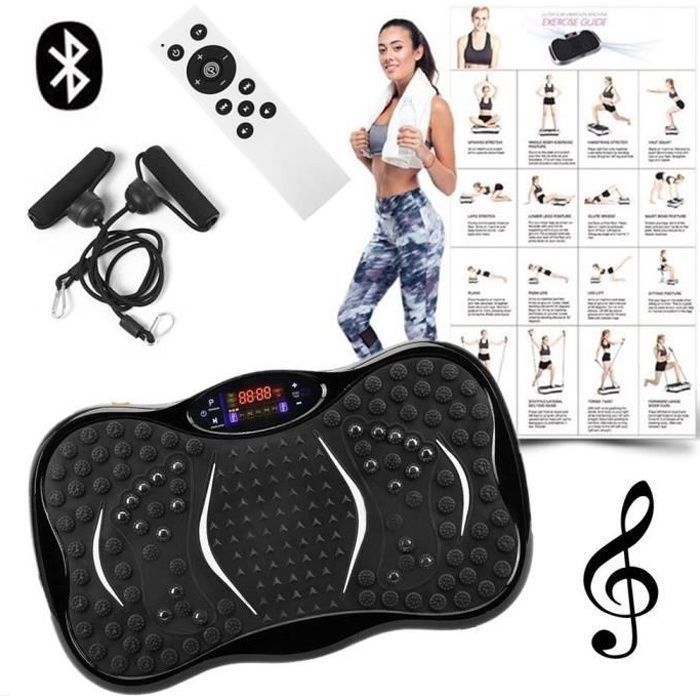 Plateforme Vibrante Mixte Pour Musculation et Perte de Poids 200W 5 Programmes,Télécommande+2 Bandes,Haut-Parleurs Bluetooth,Musique
