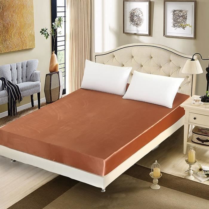 Drap Housse en Soie Anti-acariens Protège Matelas pour Lit 180*200 CM Brun