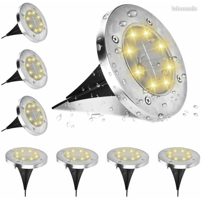 8 Pcs Lampe Solaire Extérieur Jardin Allée Au Sol 8 LED Blanc Chaud Etanche IP65