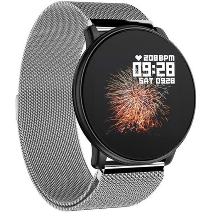 Montre Connectée, Smartwatch Bracelet Connecté Podomètre Etanche pour Femme Homme Enfant Smart Watch pour iPhone Android iOS Argent
