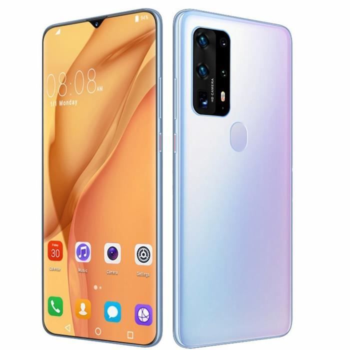 P43pro 2+32G Android Smartphone 6,7'' plein écran HD grand écran déverrouillage d'empreintes digitales blanc