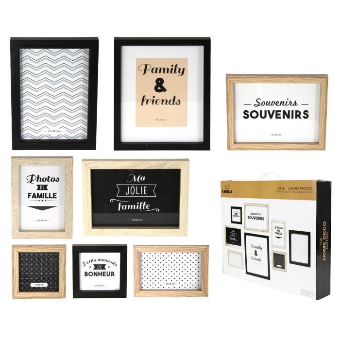Set de 8 Cadres photos en bois noir-blanc-marron 6 x 4 cm