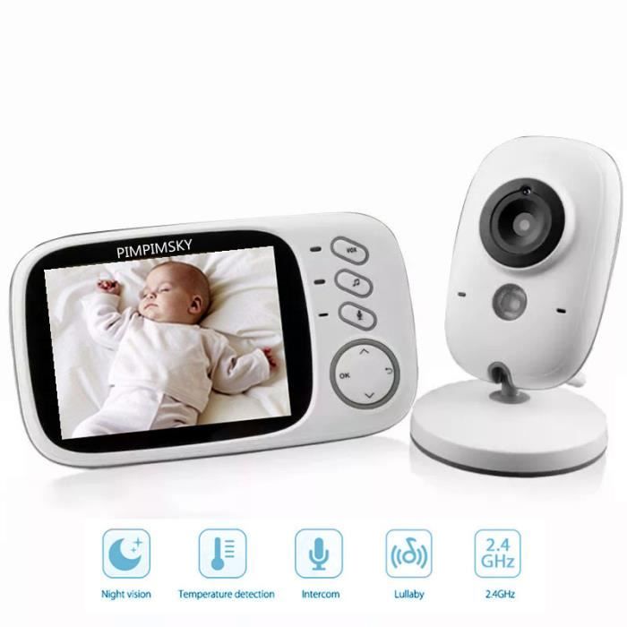 PIMPIMSKY Babyphone Vidéo Sans fil 3.2- LCD Couleur Caméra Bébé Surveillance 2.4 GHz Communication Bidirectionnelle Vision, Vision N