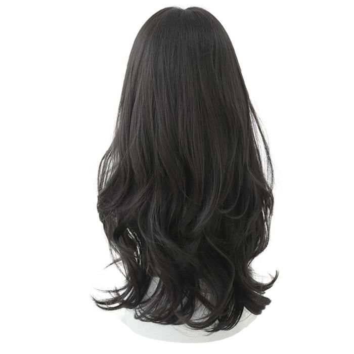 Mignon Perruques Avec Bangs longue et profonde vague bouclée Omber couche cheveux résistant à la chaleur 60CM Noir