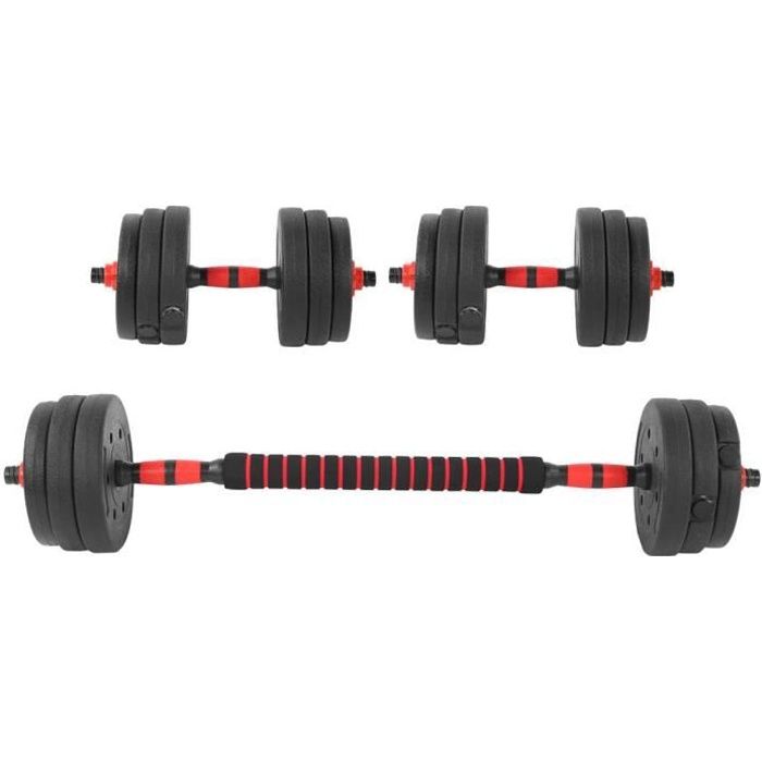 PAL Ensemble d'haltères 2 x 10kg Haltères poids réglable Set équipement de fitness Entaîtement musculation