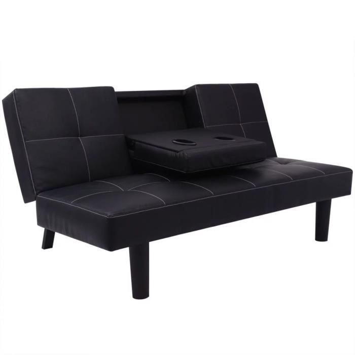 Canapé-lit avec table déroulante en cuir canapé convertible canapé sofa artificiel Noir