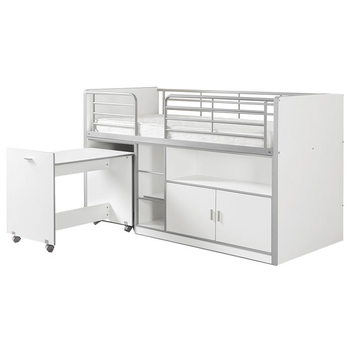 Vipack Lit Mezzanine + Bureau + Rangement 90x 200 Bonny Blanc