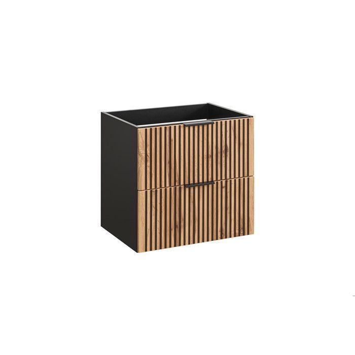 Meuble de salle de bain sous vasque à suspendre XILO - noir et chêne - 60 cm