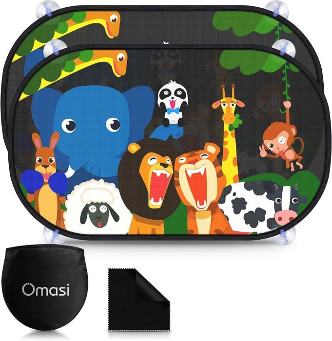 Pare-soleil Voiture Bébé UPF50+ - 2 Pièces 44x36cm Avec 8 Ventouses, Protection UV Pour Vitres Latérales