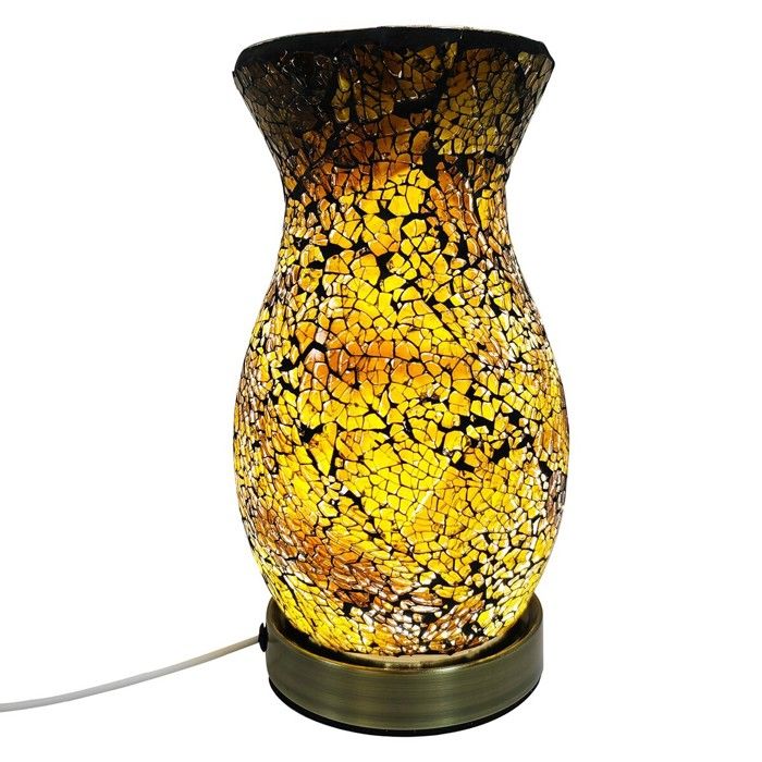 LAMPE Mosaïque en Métal et Verre Forme Originale Tulipe Couleur Ambrée Jaune 22cm