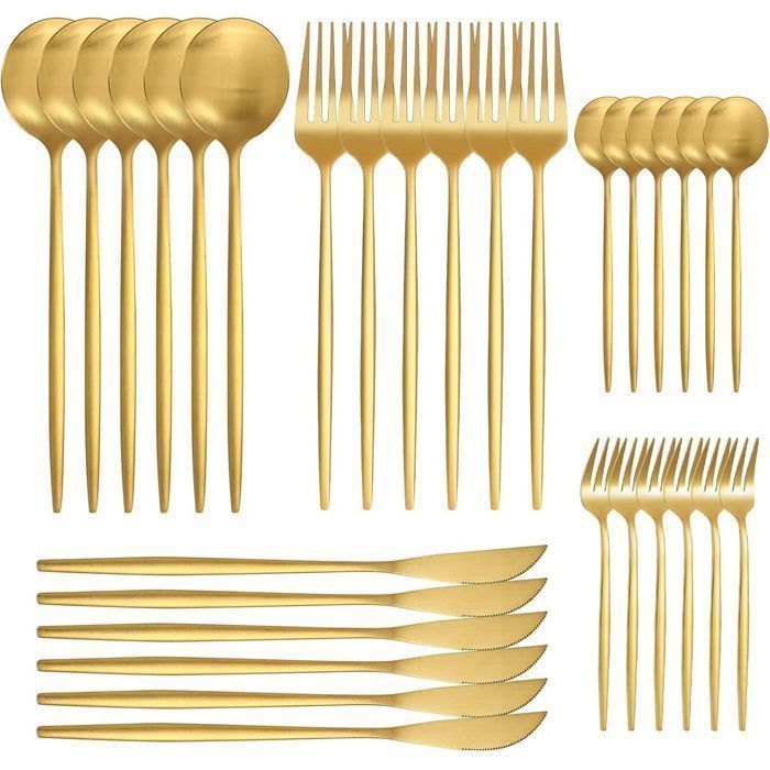 Couverts de table - LANTHOUR - Ménagère 30 pièces - Acier inoxydable - Or - Pour 6 personnes