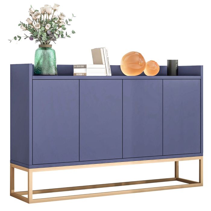 Buffet de Cuisine Rangement Buffet Bleu et Bois avec 4 Portes Buffet Enfilade Buffet Bas Armoire Commode Salon pour Cuisine Salon