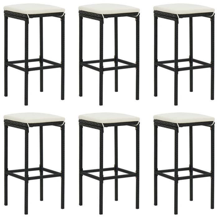 SALE 2025Tabourets de bar avec coussins - lot de 6 - Tabourets de Cuisine - noir résine tressée - 38x38x76 cm 24 8 Kg 9881