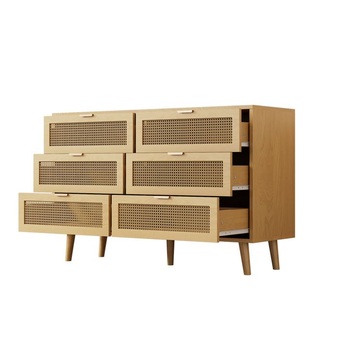 Commodes 6 Tiroirs Meuble de Rangement Chêne -B120/H76.5/T40cm