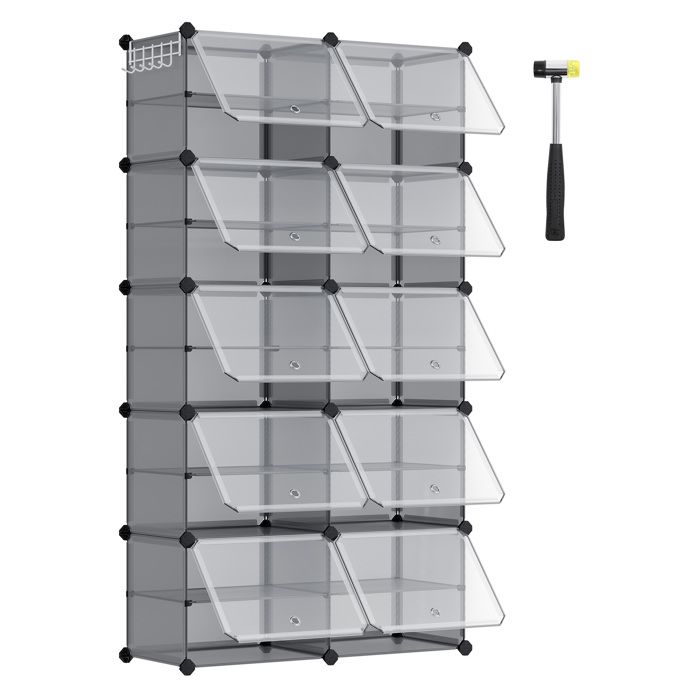 Étagère à Chaussures 10 Compartiments Modulable Compartiment de 30 x 40 x 30 cm avec Porte Cadre en Acier Gris Ardoise