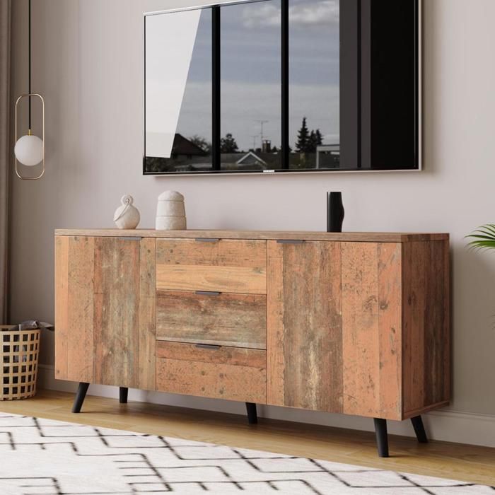 Buffet Meuble TV avec étagères réglables commode verticale rangement tiroirs Marron