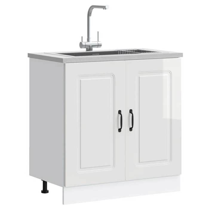SALE 2025Commode bahut cuisine - Meuble bas pour évier - Kalmar - Blanc brillant - 80x46x815 cm22 Kg 4040