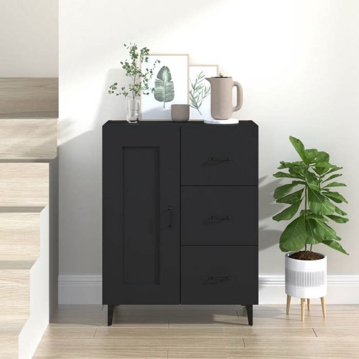 SALE 2025Meuble bas bahut vaisselier - Buffet Noir 69 5x34x90 cm - bois dingénierie 30 Kg 2293