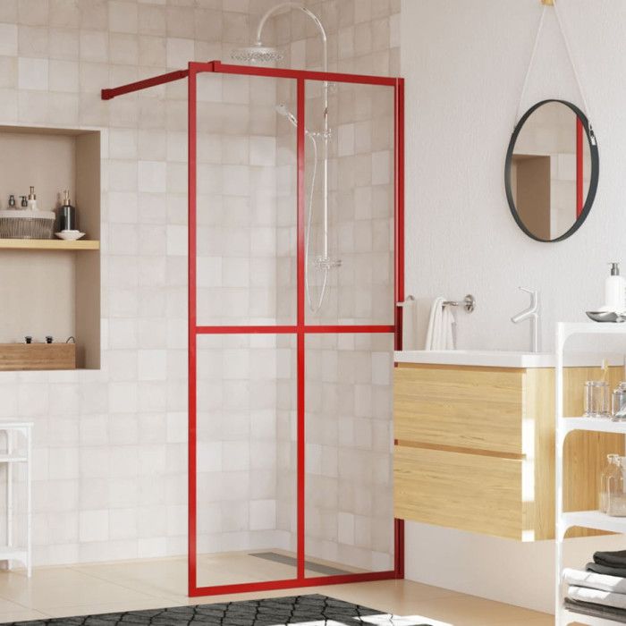 Paroi de douche avec verre ESG transparent rouge 100x195 cm