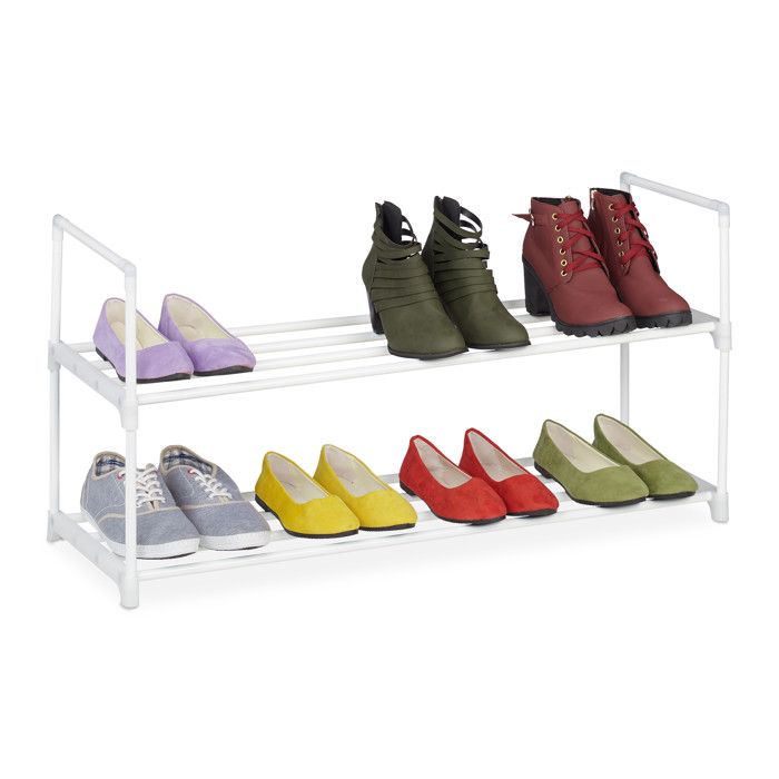 Relaxdays Étagère à chaussures 2 niveaux système demboîtement 8 paires couloir extensible rangement métal blanc