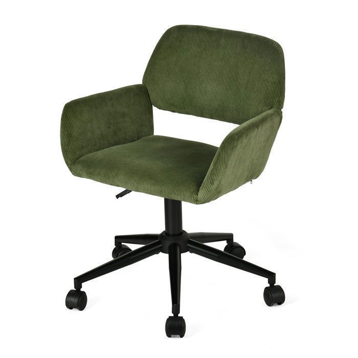 MEUBLES COSY Fauteuil de bureau en velours côtelé vert olive réglable en hauteur rotation à 360° – ROSS