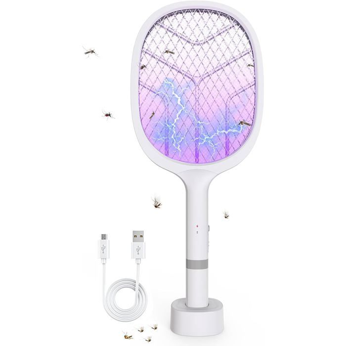 Raquette Anti Moustiques Électrique Rechargeable - 2 En 1 Lampe UV + Électrocution - Pour Intérieur/Extérieur