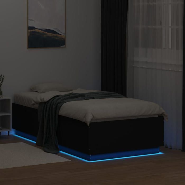 CLARENCE® Structure de lit - Pour Adulte ou enfant - avec LED - sans matelas - noir 90x190 cm LV895